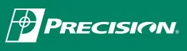 A green and white logo of precision